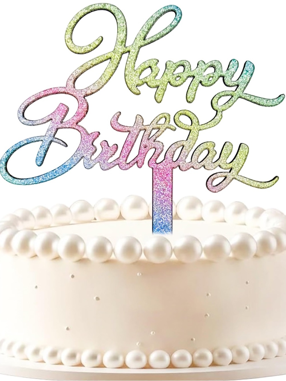 Irregular Sparkle 'Happy Birthday' Cake Topper - Pastel Rainbow
